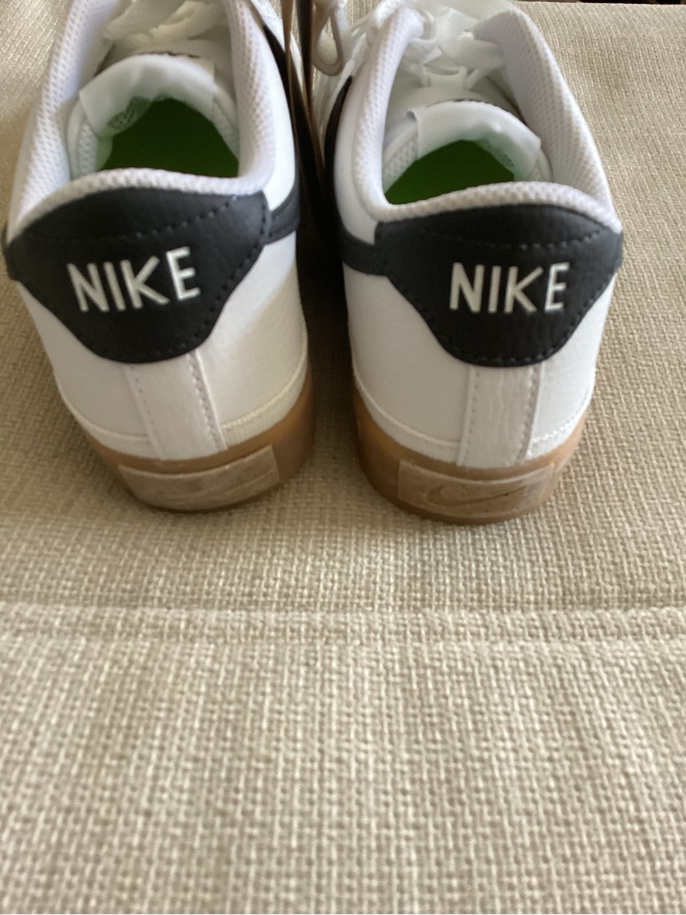 Nike Women's White Sneakers with Black Swoosh and Gum Sole - Picture 5 of 7